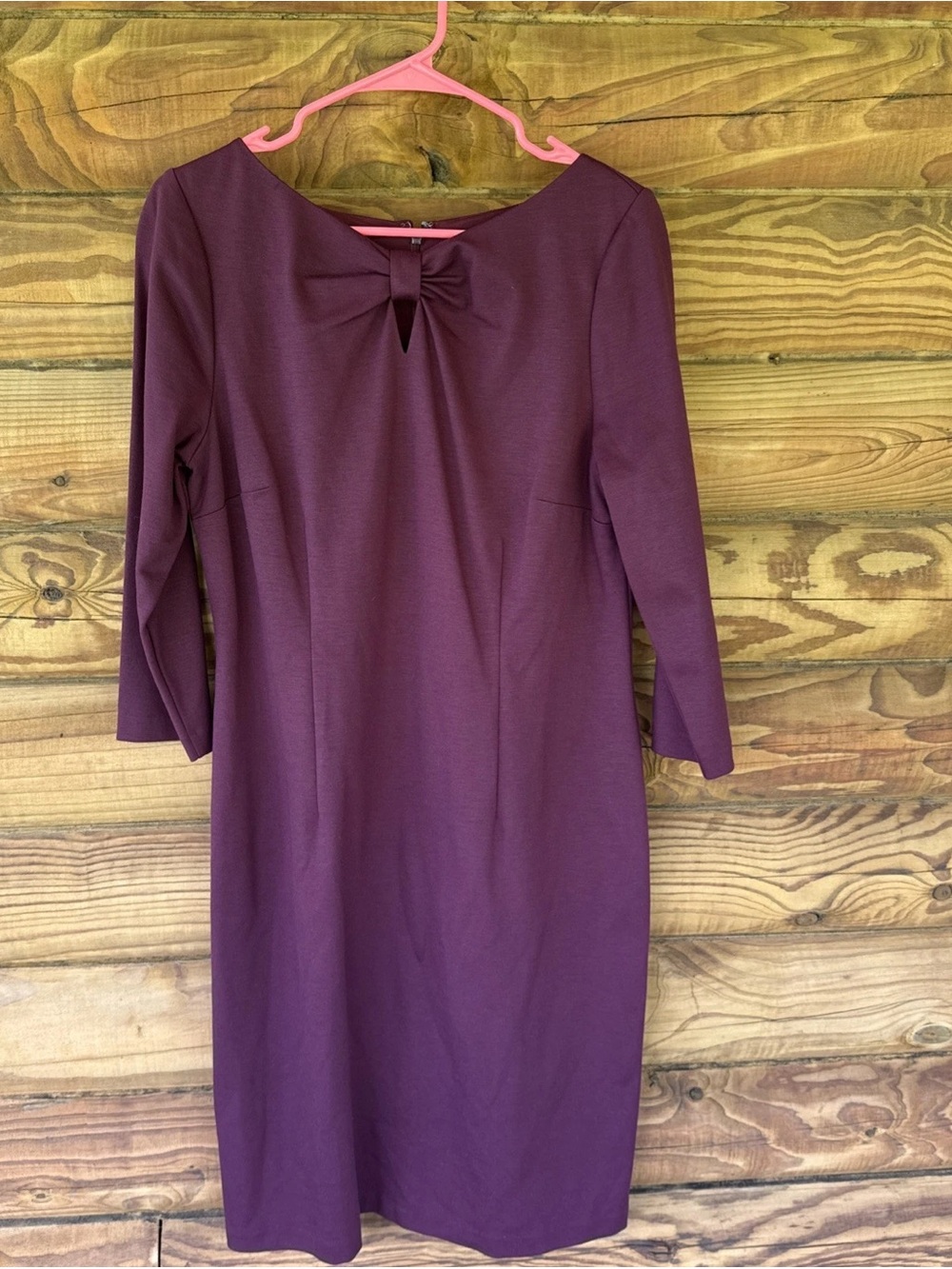 Talbots Plum Long-Sleeve Sheath Dress with Front Bow